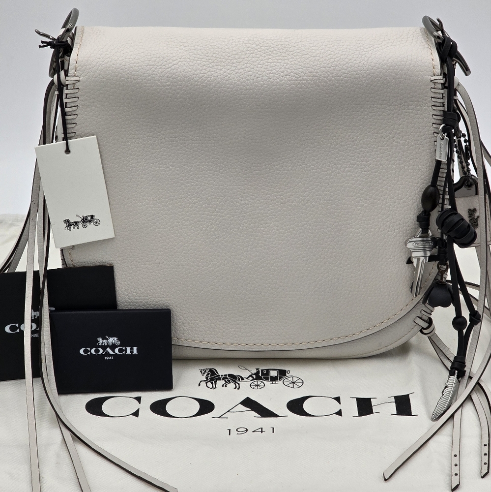 💥NWT💥Coach 1941 Glovetanned Pebbled Leather Whiplash Saddle Bag, Chalk